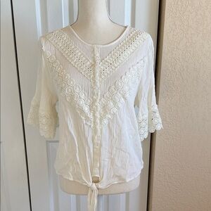 No Boundaries White Lace Detail Blouse